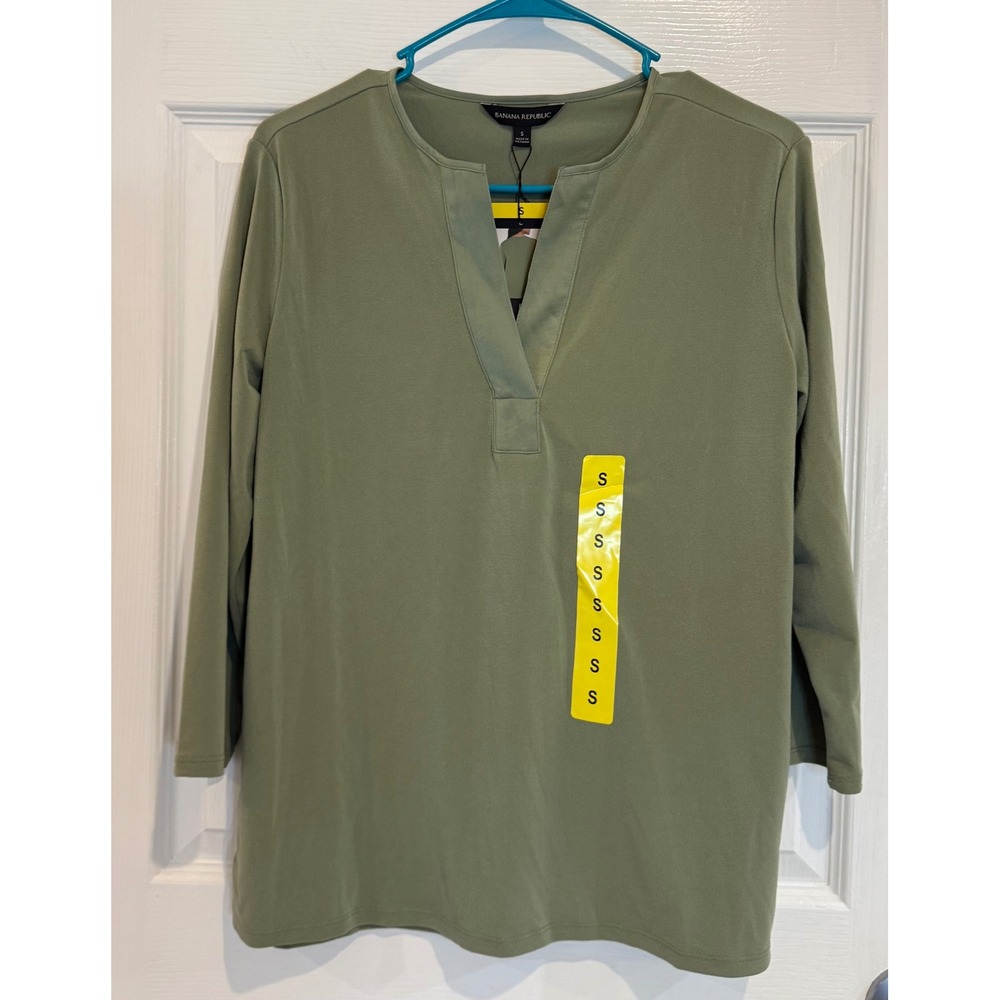 Banana Republic Olive Green Tunic Top V-Neck Long Sleeve Blouse‎ Size S